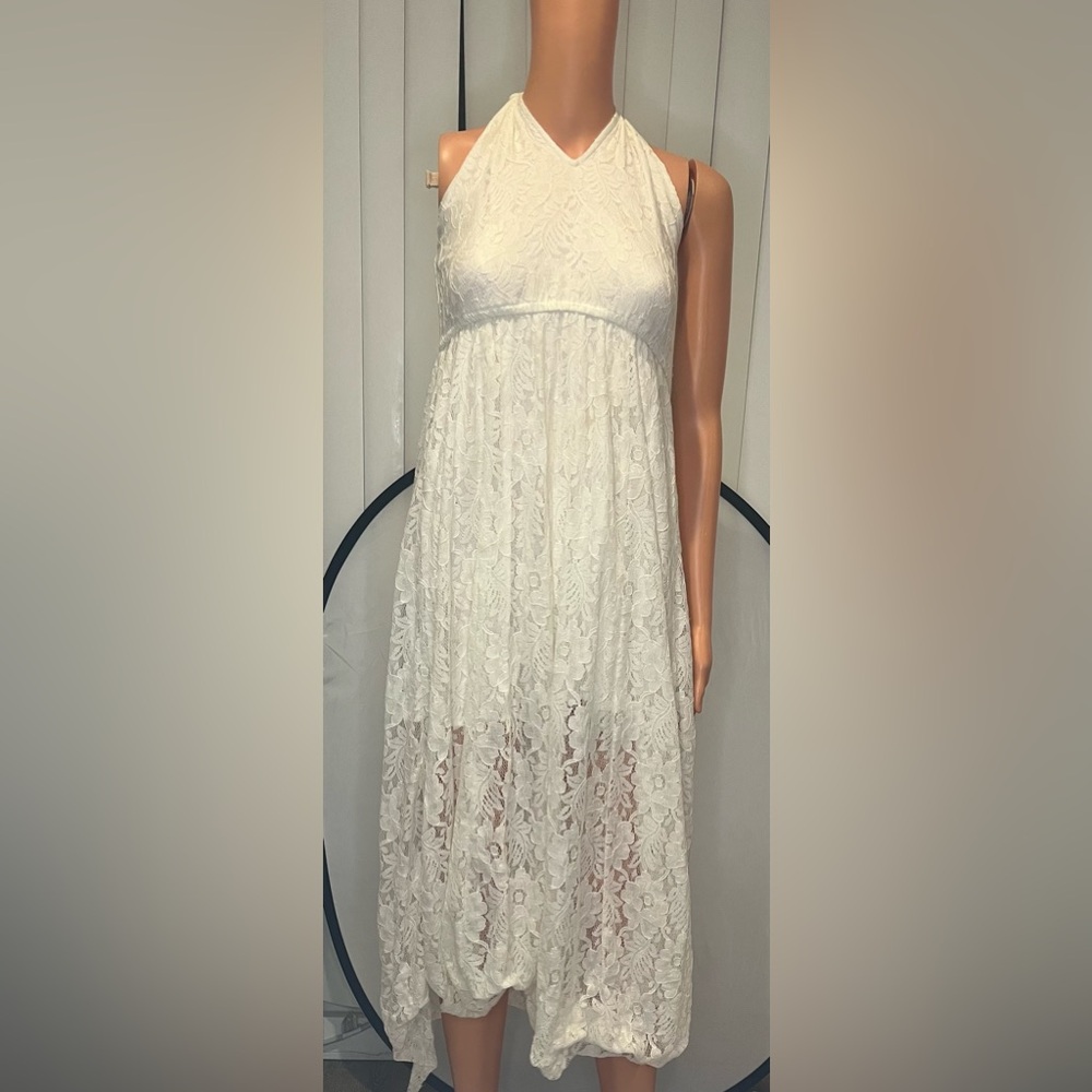 Abercrombie & Fitch Halter Lace White Midi Dress